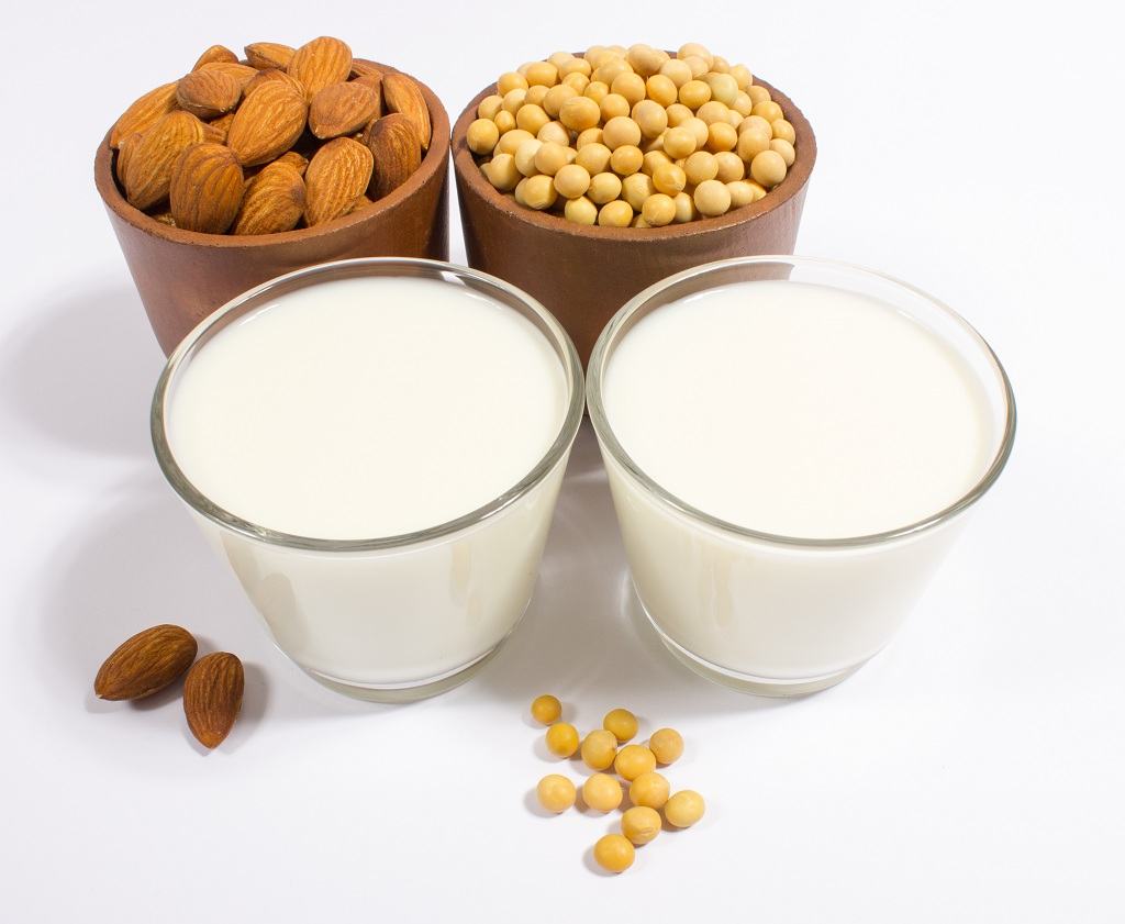 two cups of soy milk and nuts