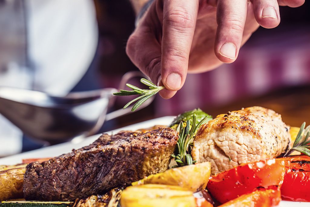 Grilled Beef Steak and vegetables on the plate