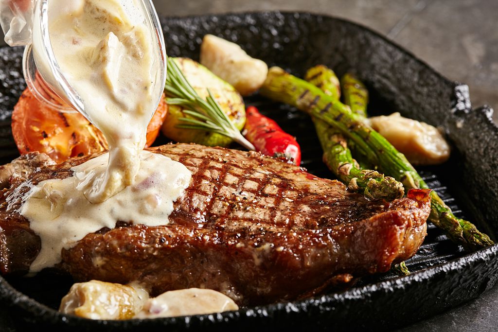 Grilled Beef Steak and vegetables on the plate