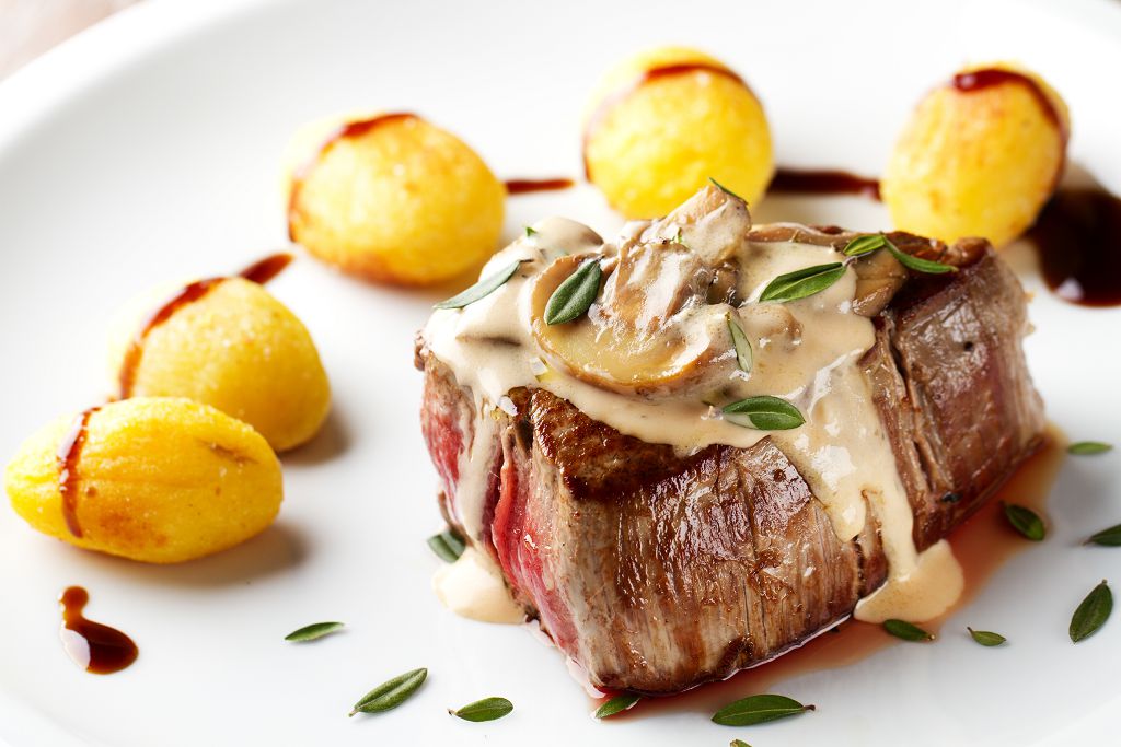 Grilled Beef Steak and vegetables on the plate