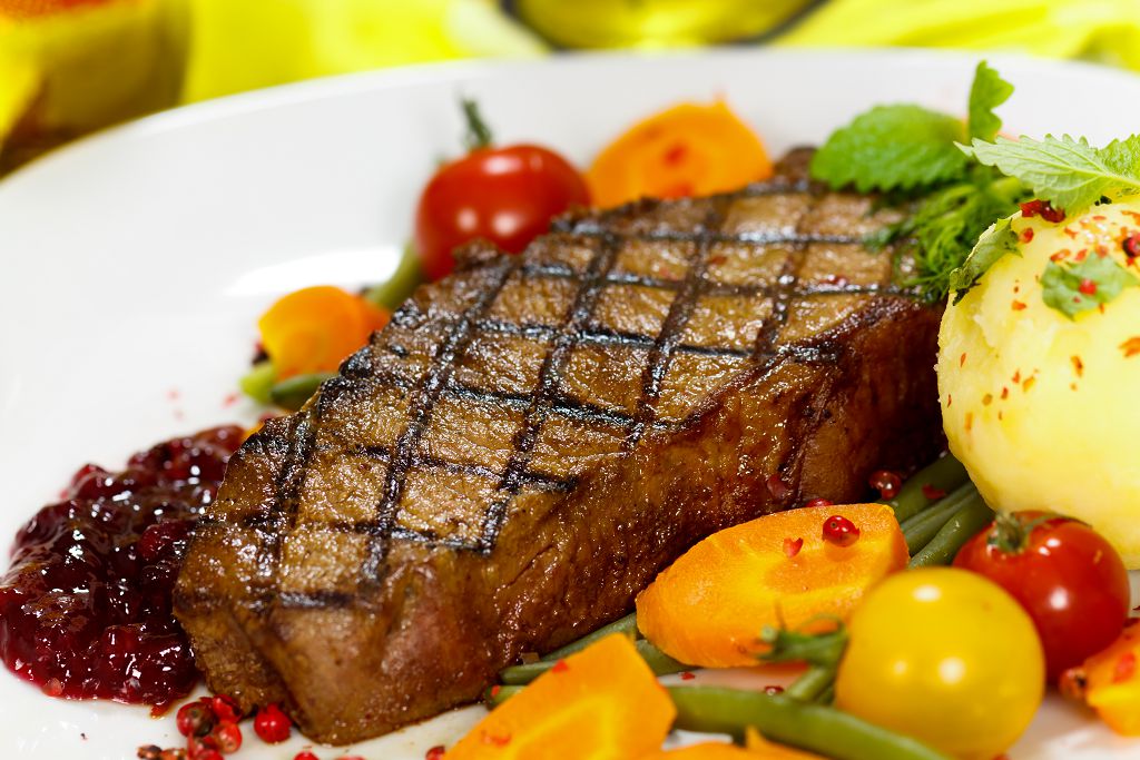 Beef Steak and vegetables on the plate