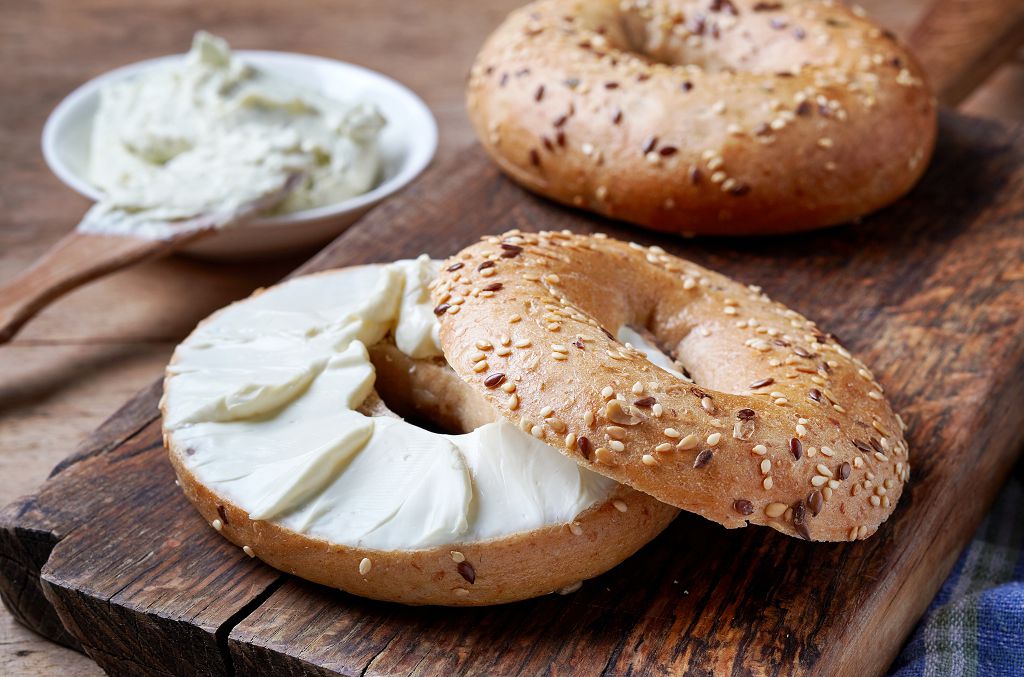 Slices of Bagels on the chopping board