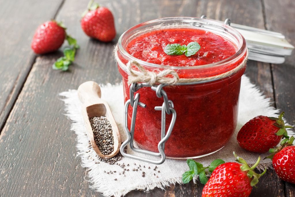  Strawberry Freeze Jam and Strawberries on the table