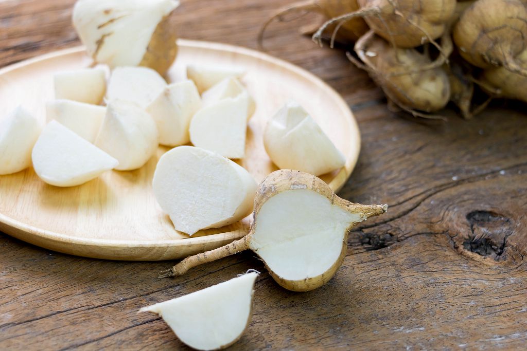 Slices of Jicama on the plate and Jicama