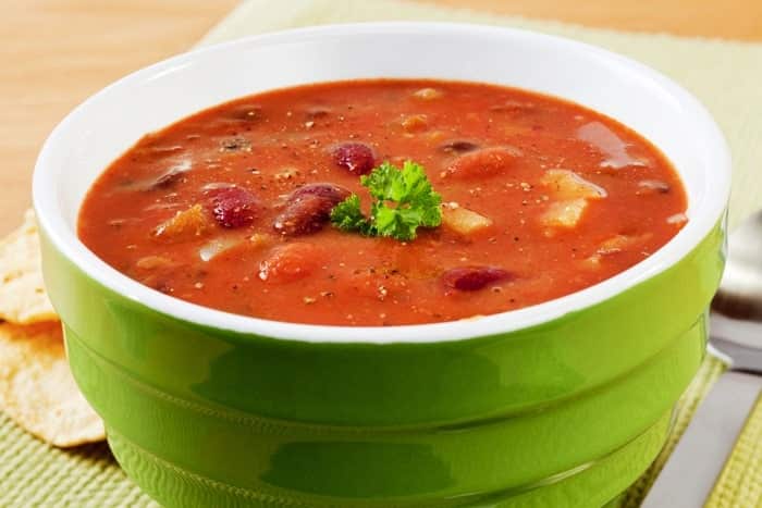 A bowl of Pinto Bean Veggie Soup