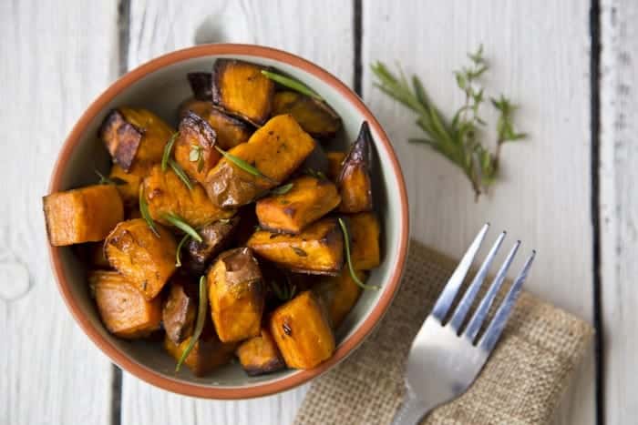 Roasted white sweet potatoes