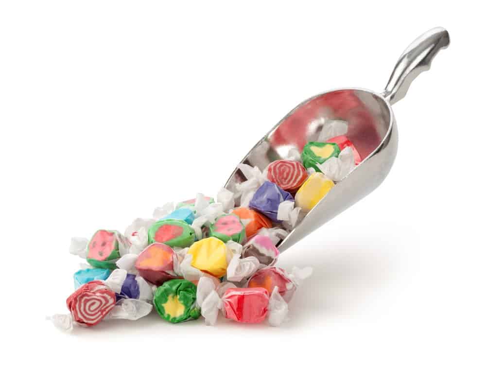 A huge spoon of Salt Water Taffy on the table