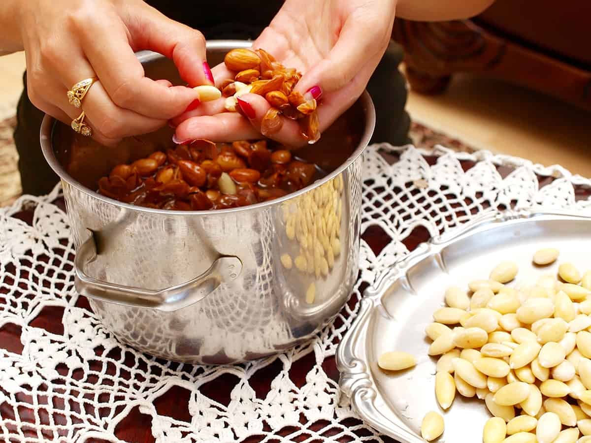 transfer the almonds to a colander to drain the soaking water