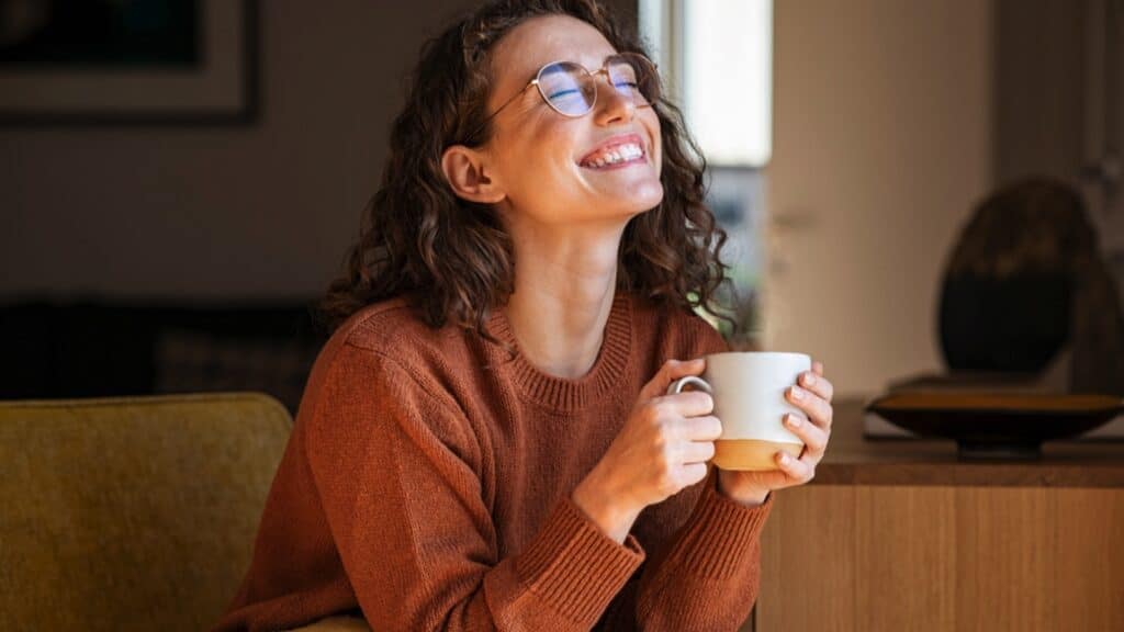 Woman relaxing drinking coffee