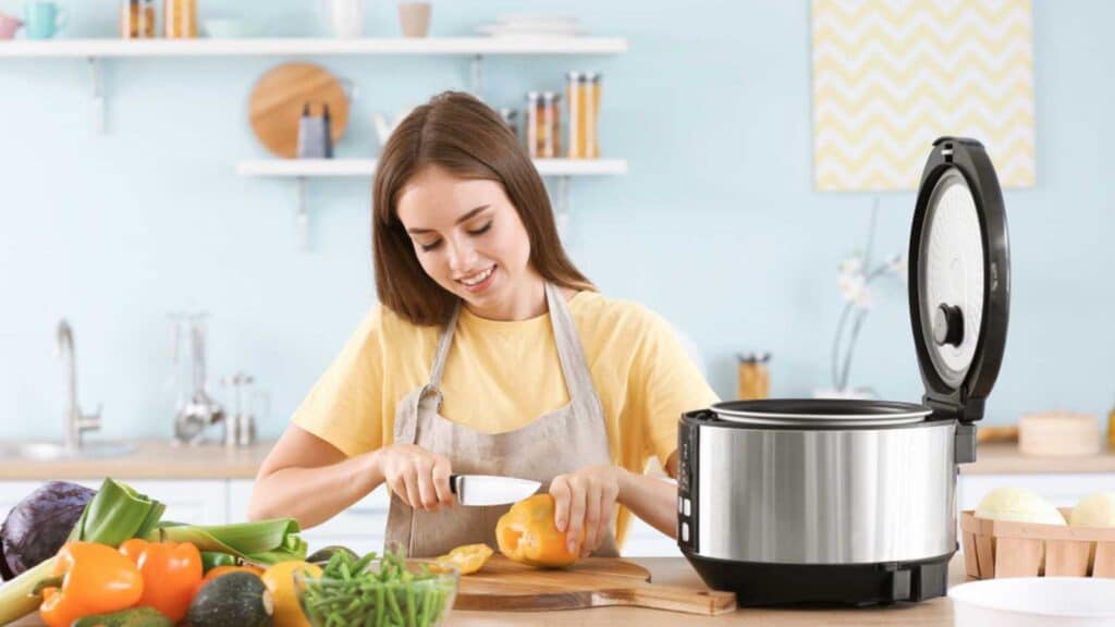 Woman with rice cooker