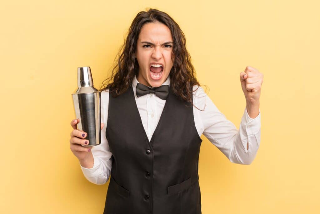 Bartender with angry expression