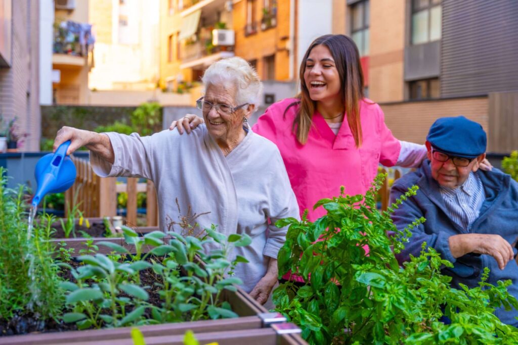 Community Garden Older woman happy herbs